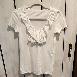 Lilly Pulitzer 100% Pima Cotton White Ruffled V-Neck Top Size XS
